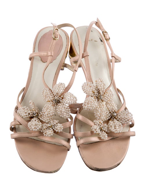 René Caovilla Leather Beaded Accents Slingback Sandals