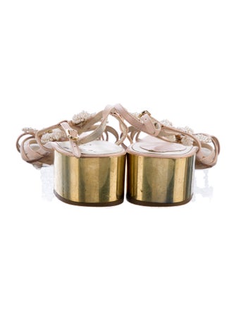 René Caovilla Leather Beaded Accents Slingback Sandals