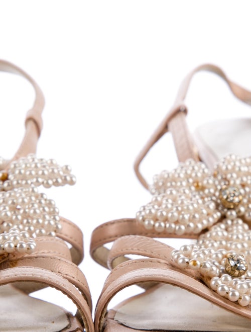 René Caovilla Leather Beaded Accents Slingback Sandals