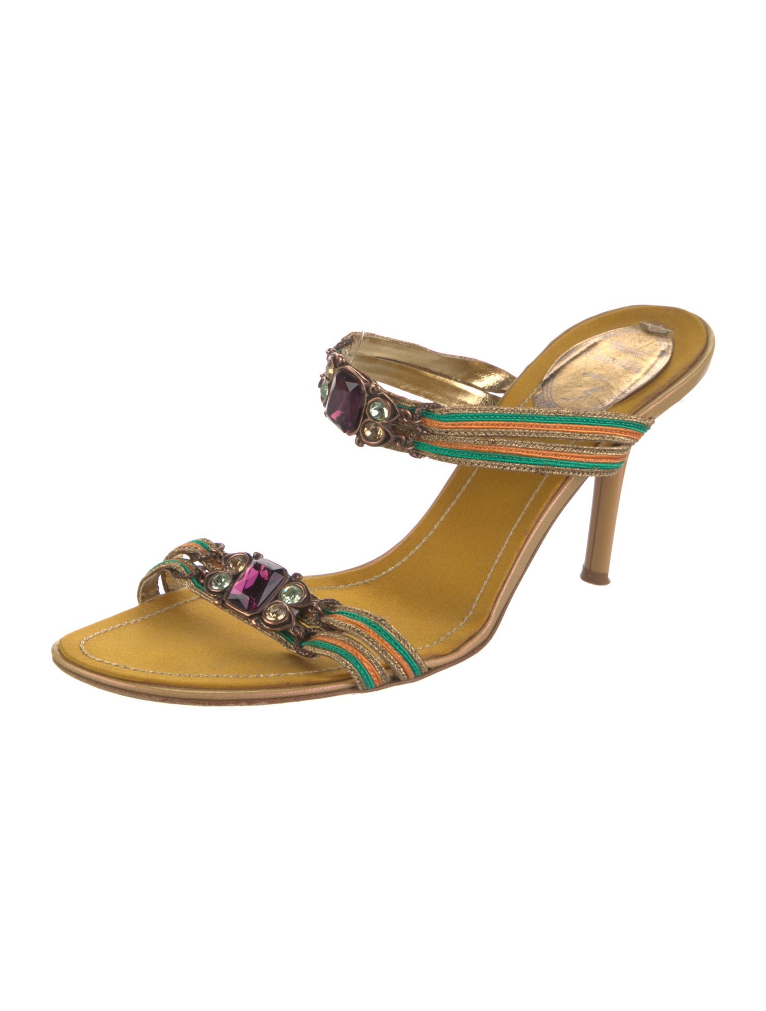 René Caovilla Vintage Striped Slides