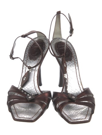 René Caovilla Leather Crystal Embellishments T-Strap Sandals
