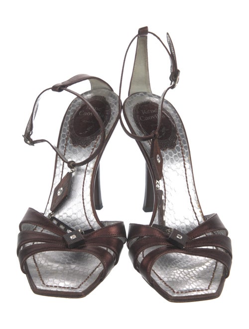 René Caovilla Leather Crystal Embellishments T-Strap Sandals