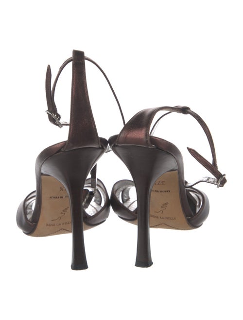 René Caovilla Leather Crystal Embellishments T-Strap Sandals