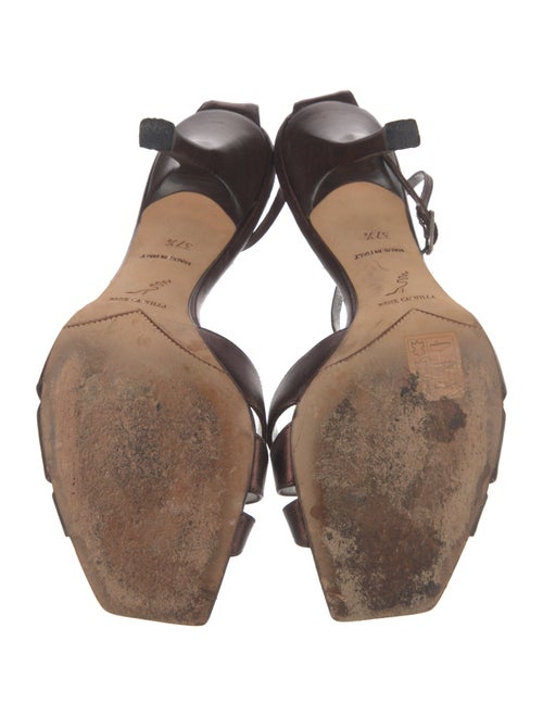 René Caovilla Leather Crystal Embellishments T-Strap Sandals