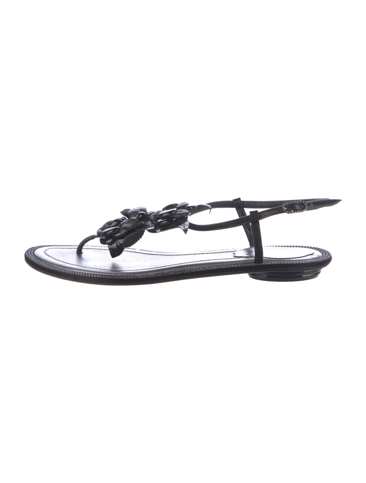 René Caovilla Leather T-Strap Sandals