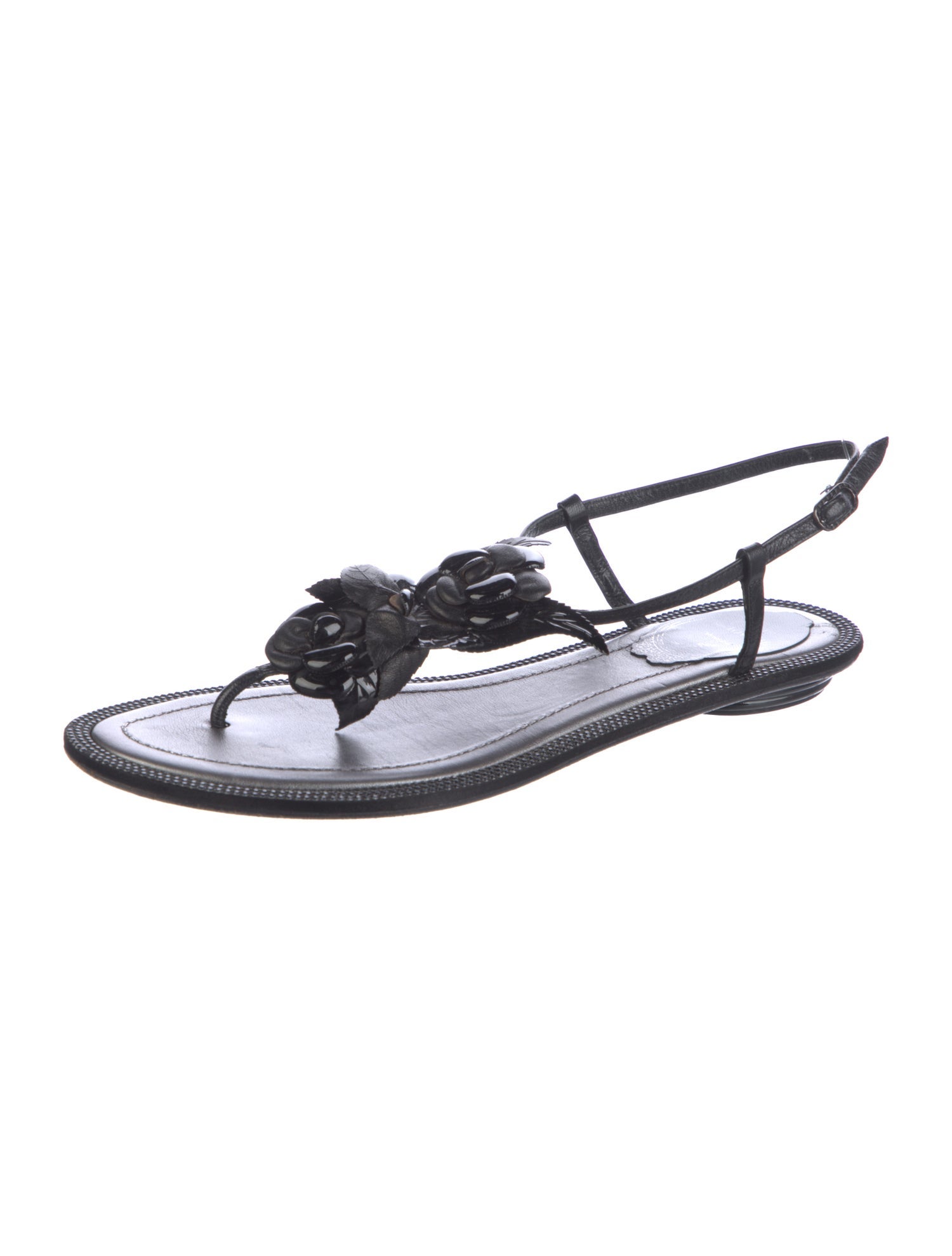 René Caovilla Leather T-Strap Sandals