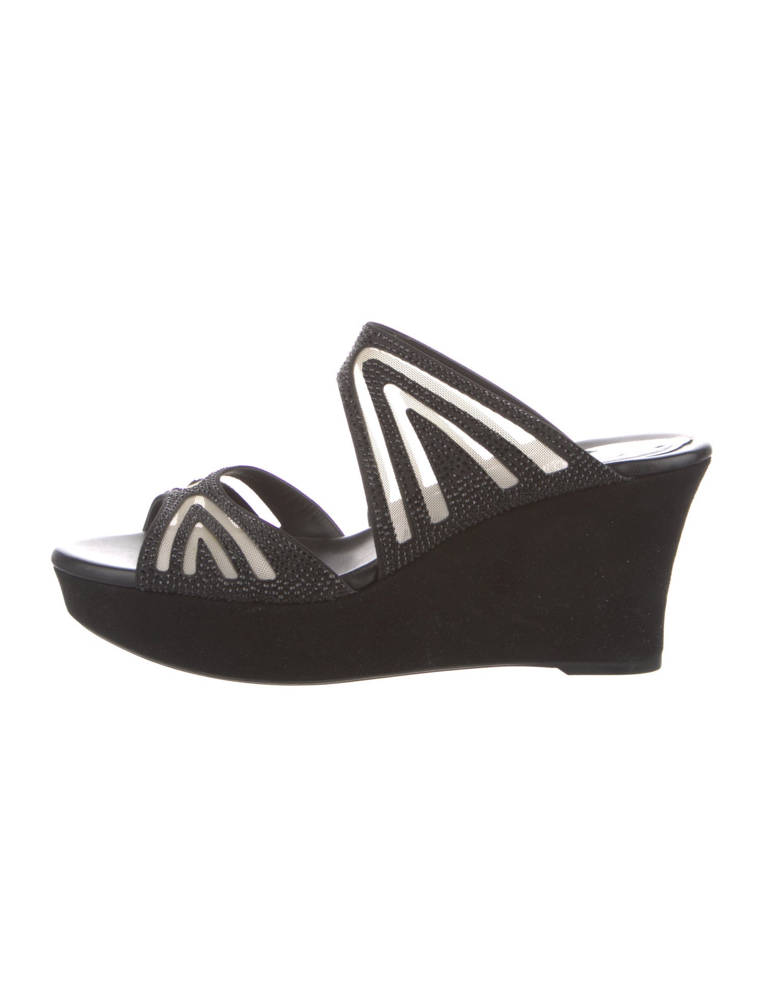 René Caovilla Crystal Mesh Accents Slides