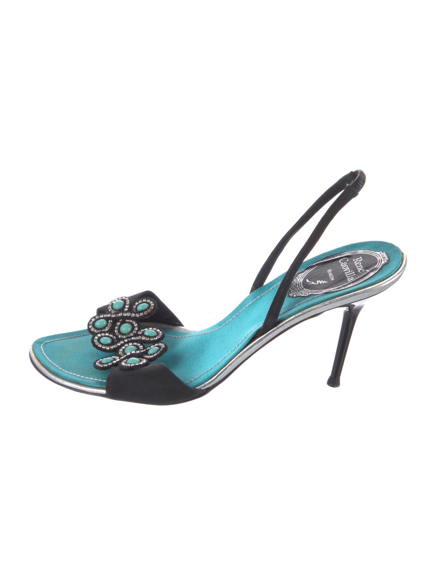 René Caovilla Canvas Slingback Sandals