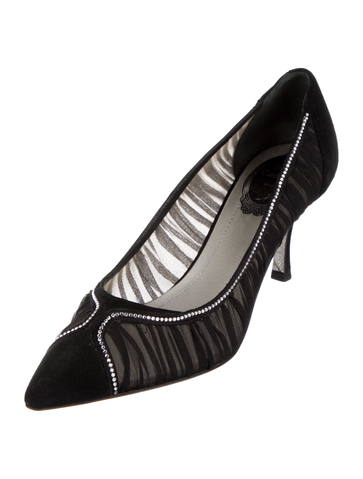 René Caovilla Suede Mesh Accents Pumps