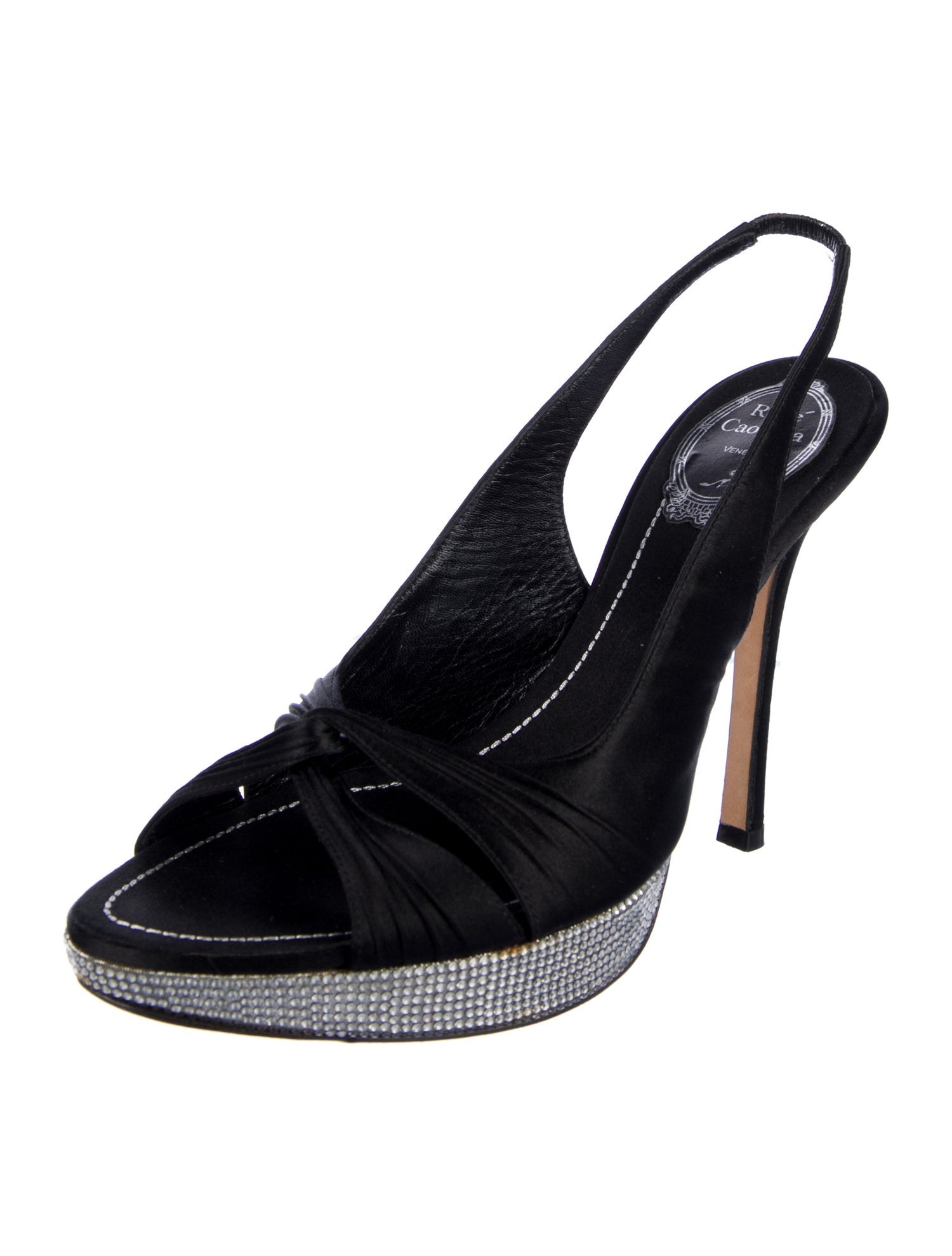 René Caovilla Satin Crystal Embellishments Slingback Sandals