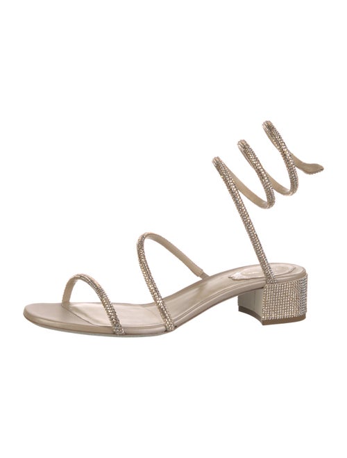 René Caovilla Leather Crystal Embellishments Slingback Sandals