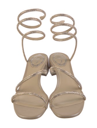 René Caovilla Leather Crystal Embellishments Slingback Sandals