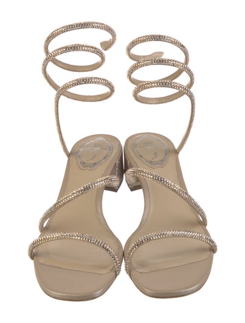 René Caovilla Leather Crystal Embellishments Slingback Sandals