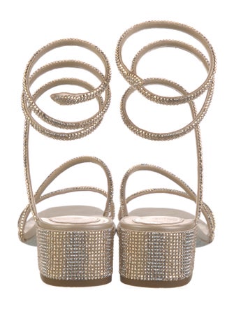 René Caovilla Leather Crystal Embellishments Slingback Sandals