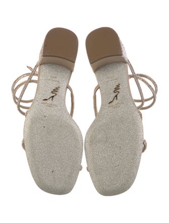 René Caovilla Leather Crystal Embellishments Slingback Sandals