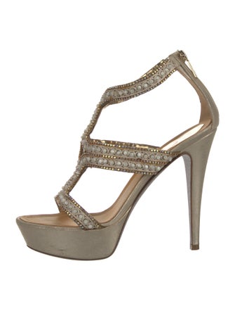 René Caovilla Crystal Embellishments T-Strap Pumps