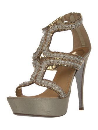 René Caovilla Crystal Embellishments T-Strap Pumps