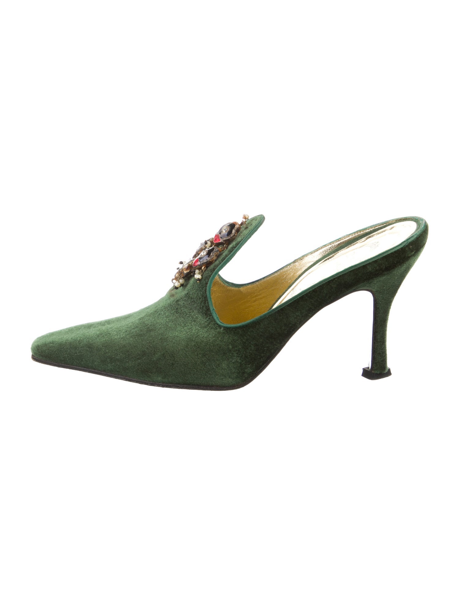 René Caovilla Suede Beaded Accents Mules