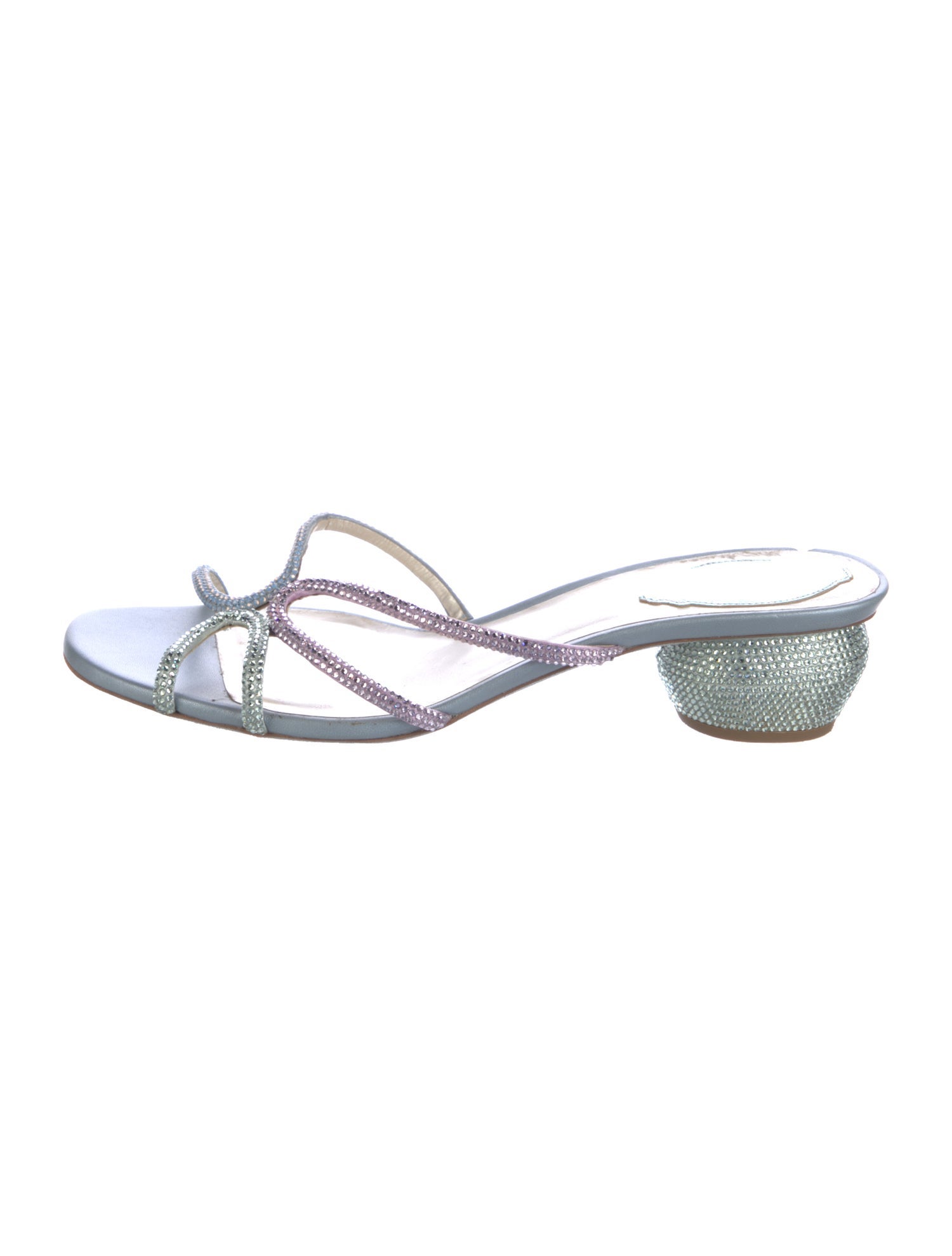 René Caovilla Leather Crystal Embellishments Slides