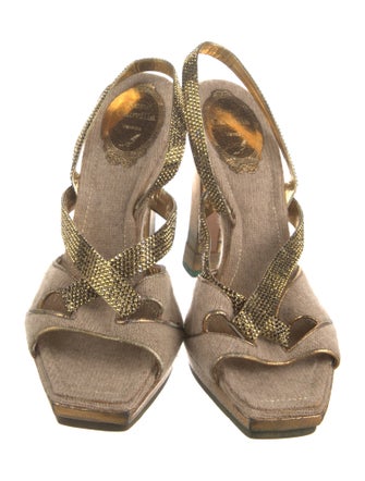 René Caovilla Leather Slingback Sandals