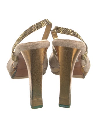 René Caovilla Leather Slingback Sandals