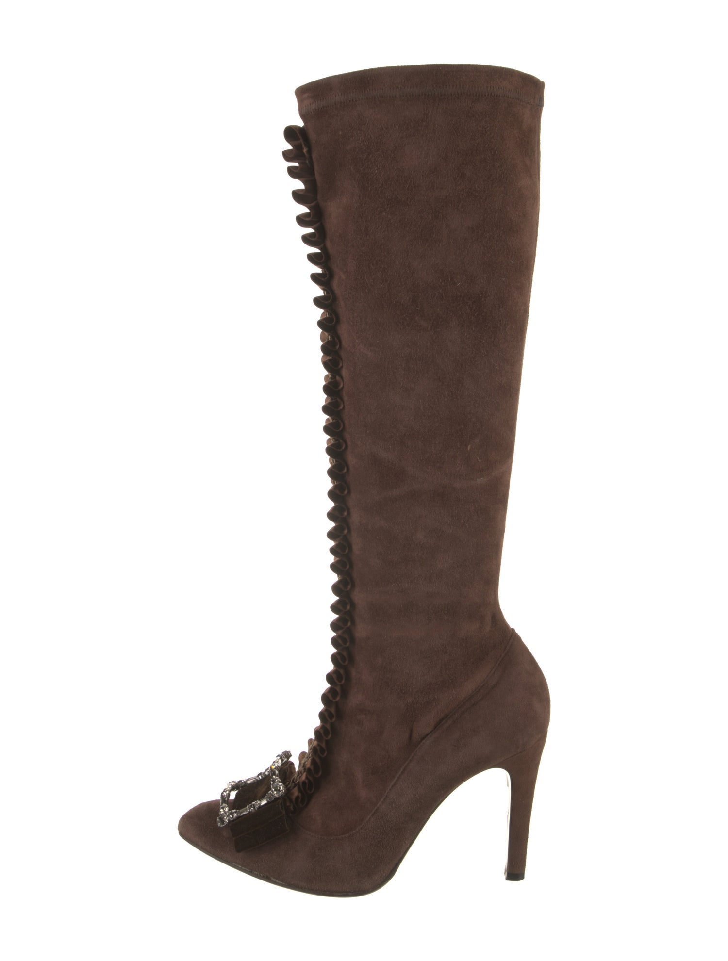 René Caovilla Suede Crystal Embellishments Lace-Up Boots