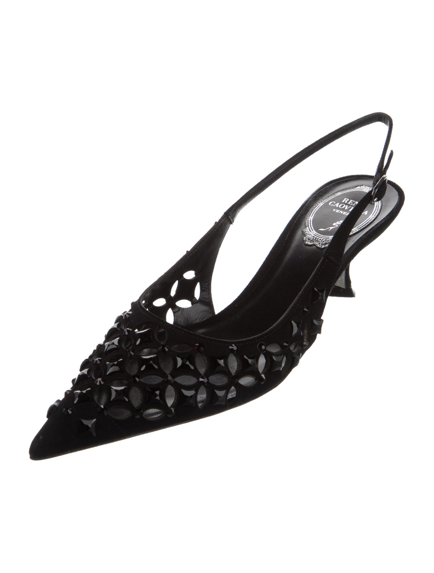 René Caovilla Suede Eyelet Trim Slingback Pumps