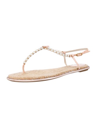 René Caovilla Leather Bow Accents T-Strap Sandals