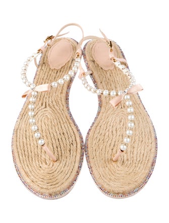 René Caovilla Leather Bow Accents T-Strap Sandals