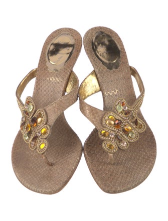 René Caovilla Leather Slides