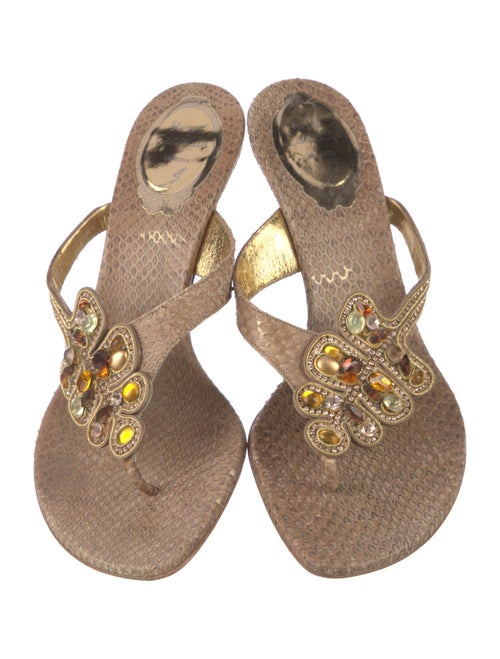 René Caovilla Leather Slides