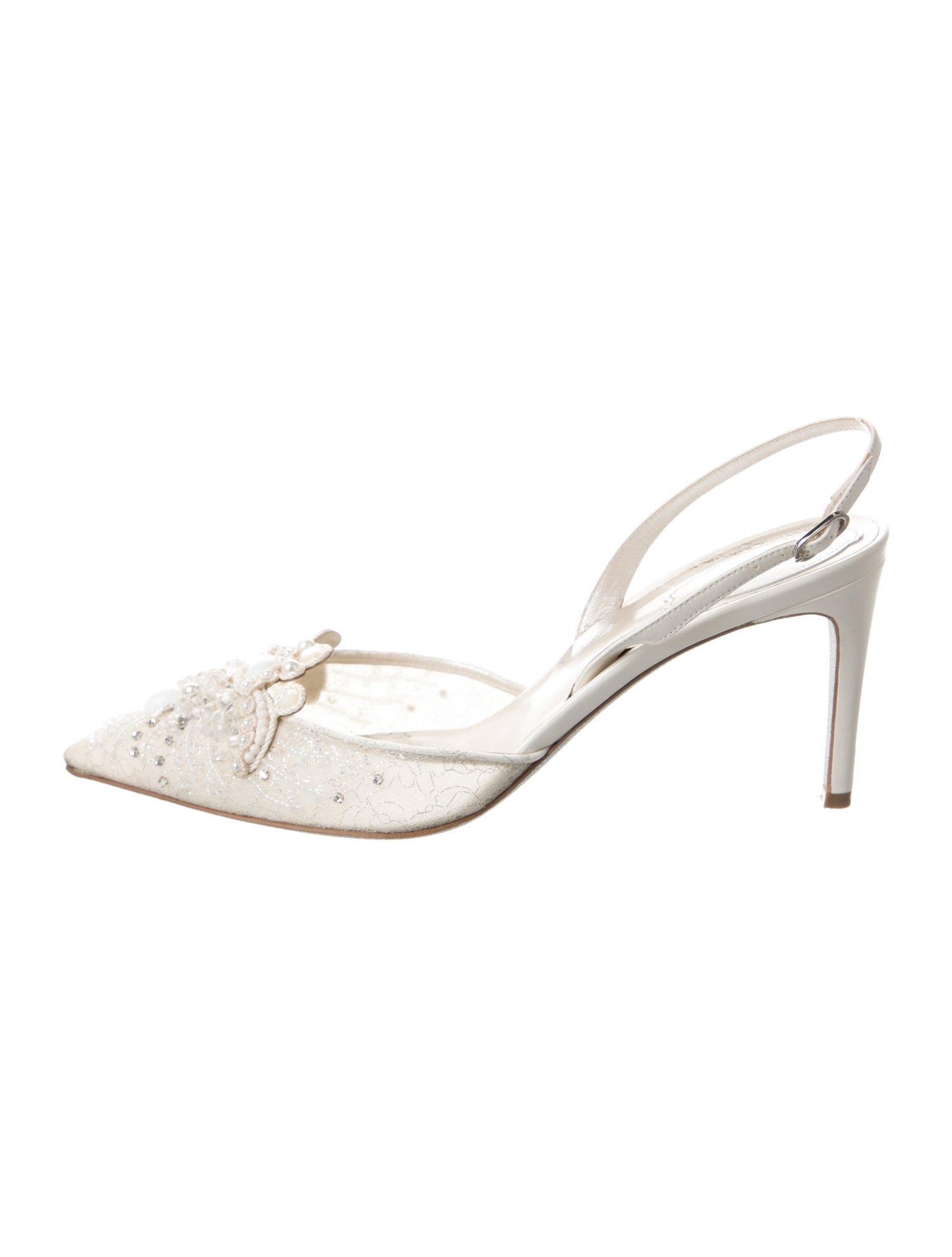 René Caovilla Snakeskin Lace Pattern Slingback Pumps