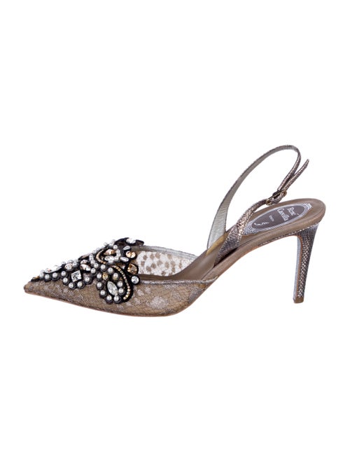 René Caovilla Mesh Lace Pattern Slingback Pumps