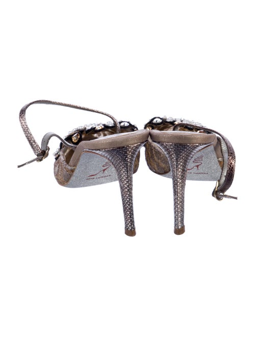 René Caovilla Mesh Lace Pattern Slingback Pumps