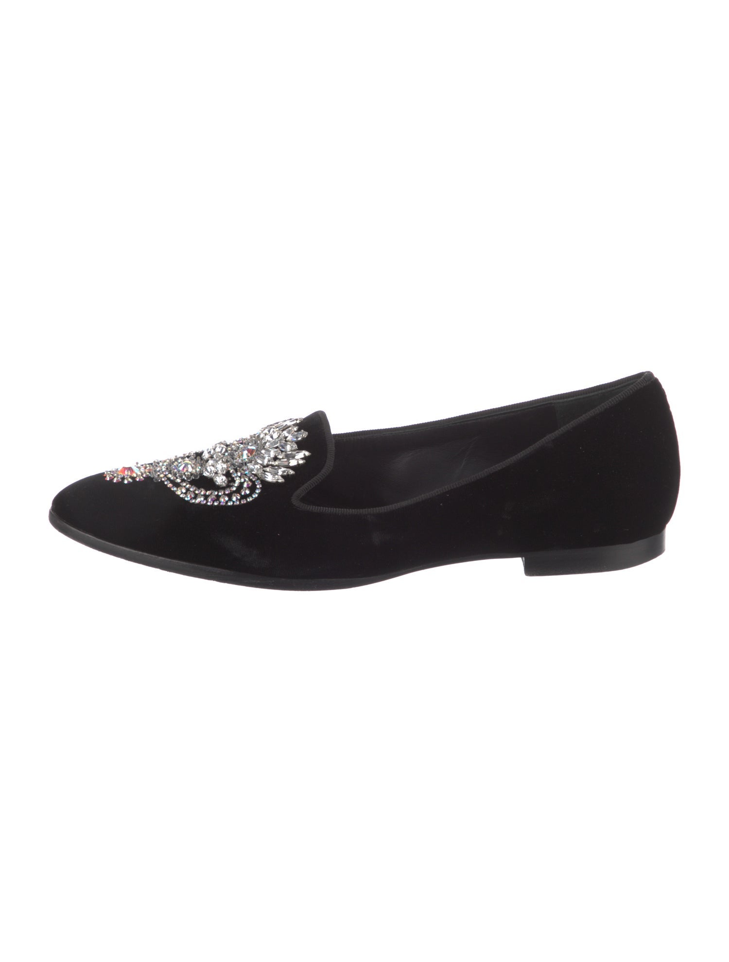 René Caovilla Velvet Crystal Embellishments Loafers