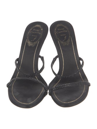 René Caovilla Satin Crystal Embellishments Slides