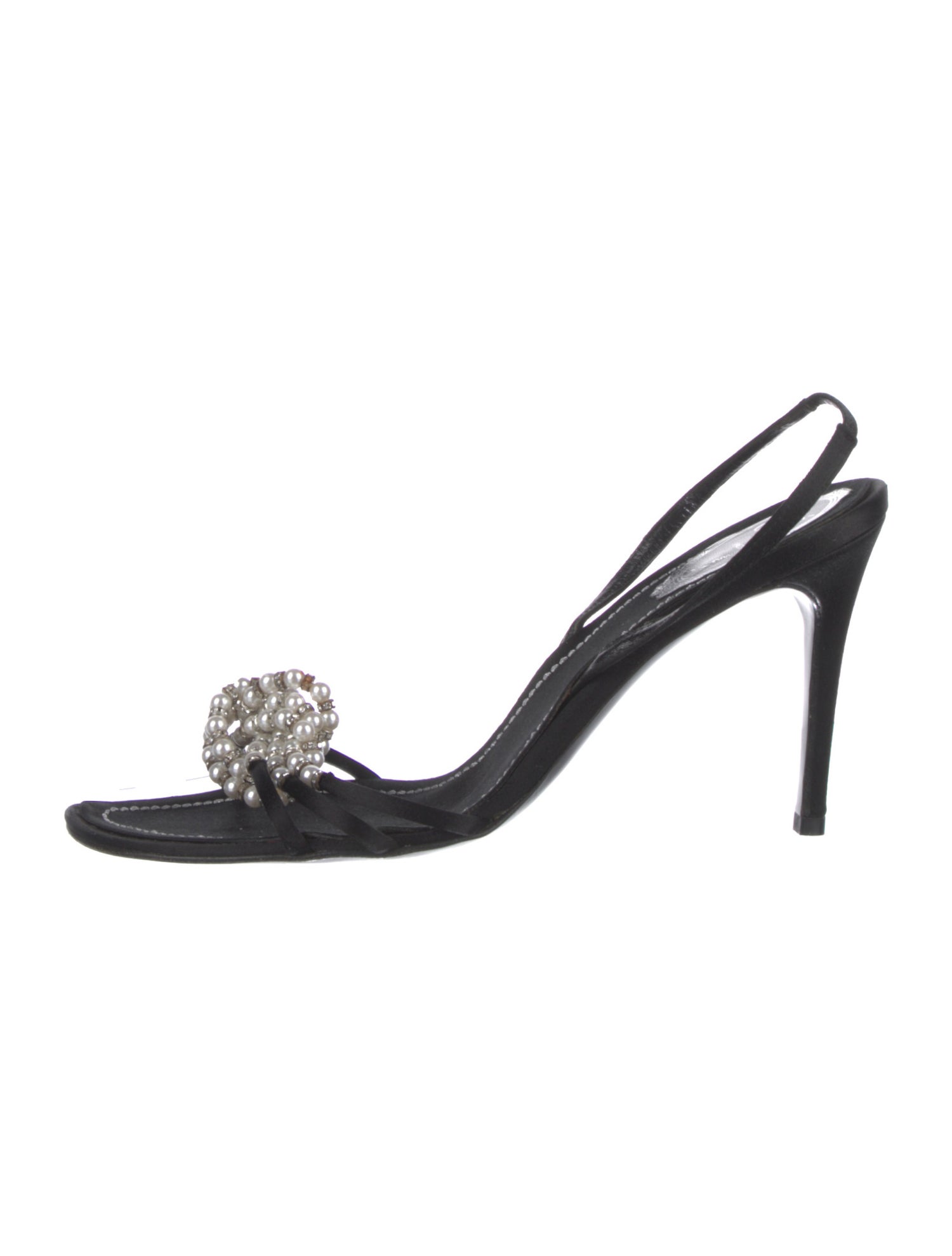 René Caovilla Satin Crystal Embellishments Slingback Sandals