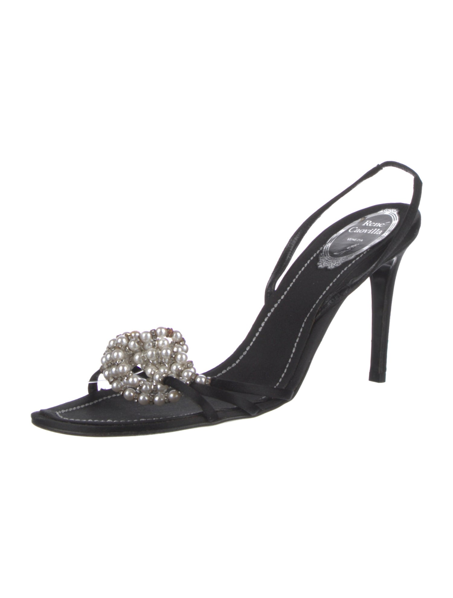 René Caovilla Satin Crystal Embellishments Slingback Sandals