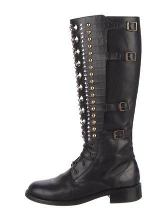 René Caovilla Leather Patterned Combat Boots
