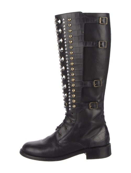 René Caovilla Leather Patterned Combat Boots