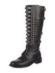 René Caovilla Leather Patterned Combat Boots