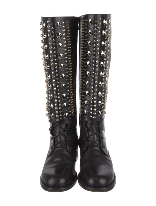 René Caovilla Leather Patterned Combat Boots
