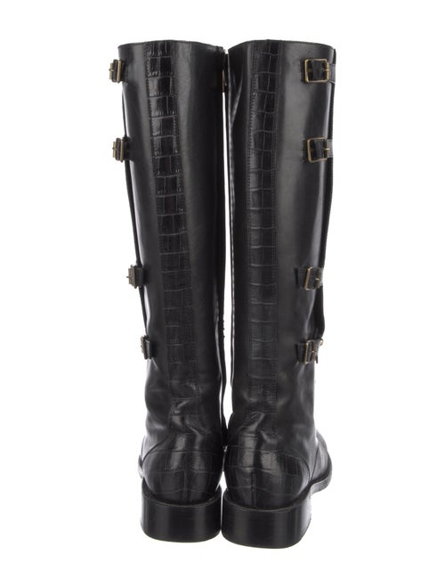 René Caovilla Leather Patterned Combat Boots