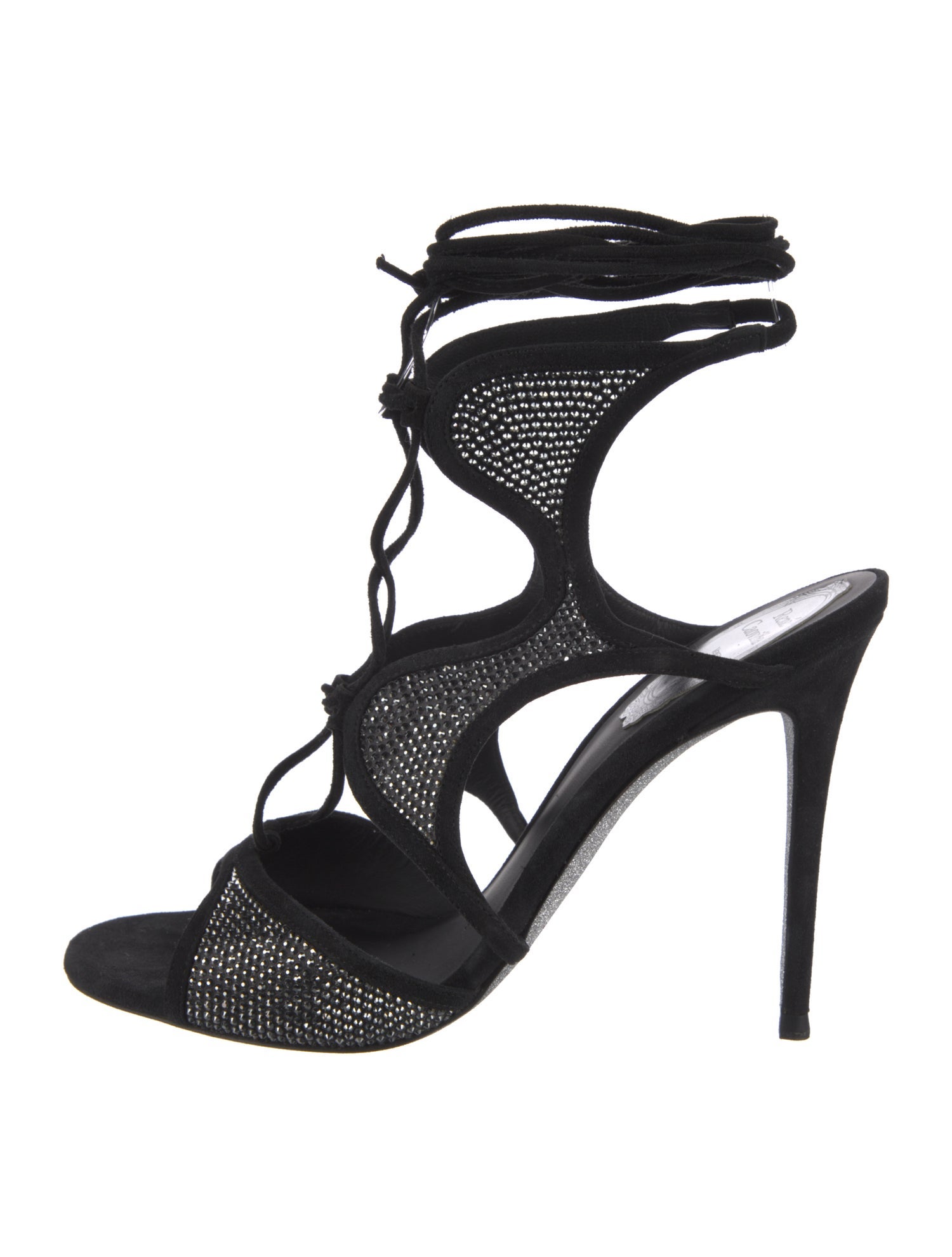 René Caovilla Suede Glitter Accents Gladiator Sandals