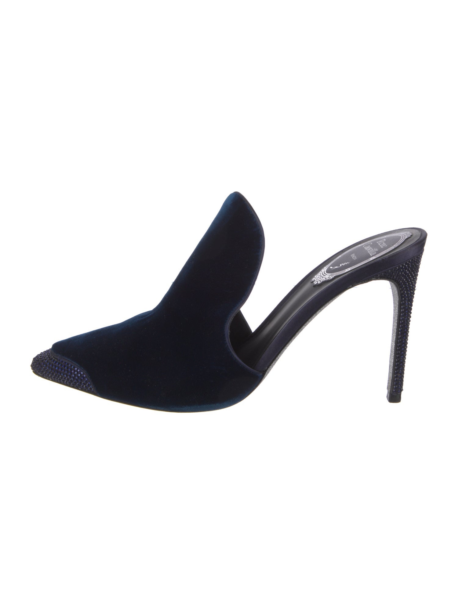 René Caovilla Velvet Crystal Embellishments Mules