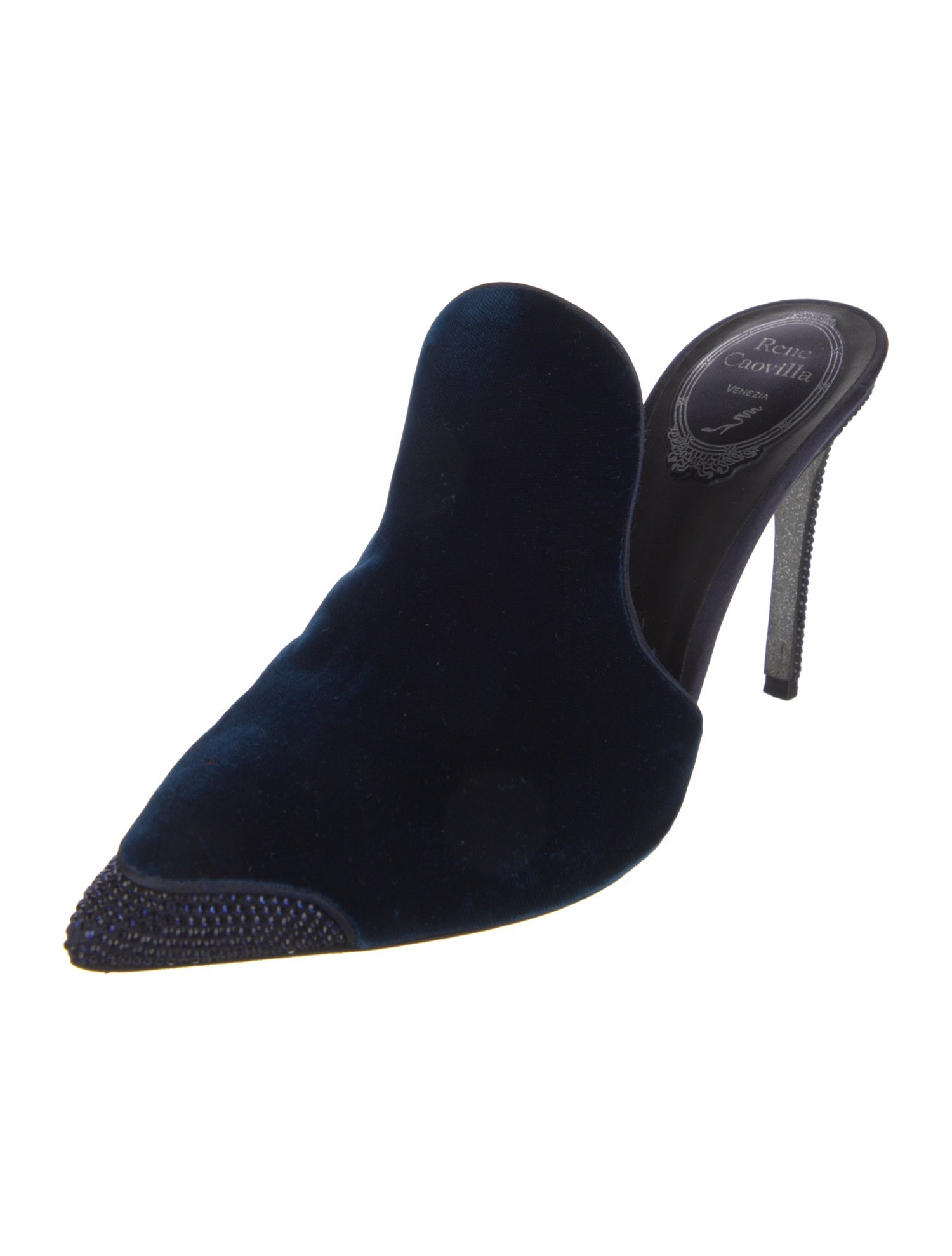 René Caovilla Velvet Crystal Embellishments Mules