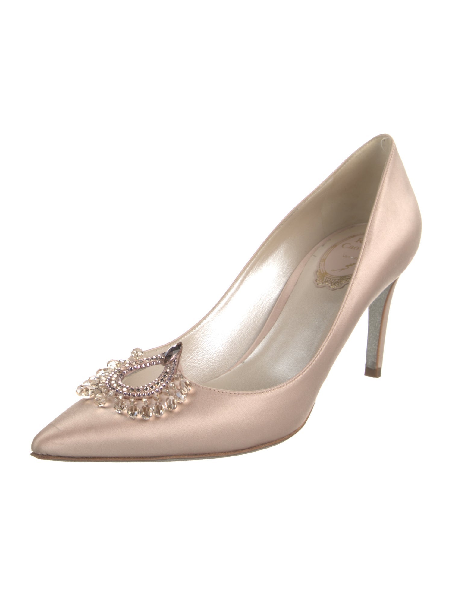 René Caovilla Satin Crystal Embellishments Pumps