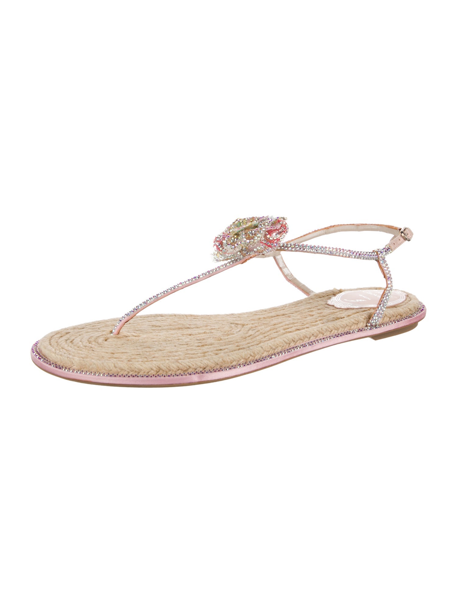 René Caovilla Satin Crystal Embellishments T-Strap Sandals