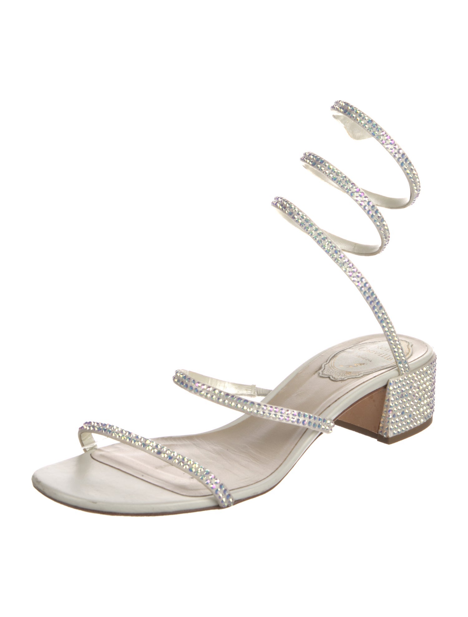 René Caovilla Leather Crystal Embellishments Sandals