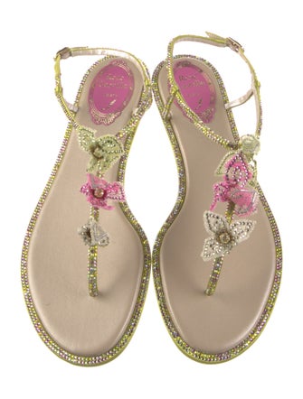 René Caovilla Suede T-Strap Sandals